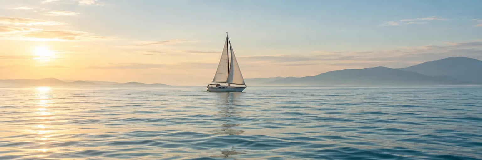 A small sailboat on a calm open ocean